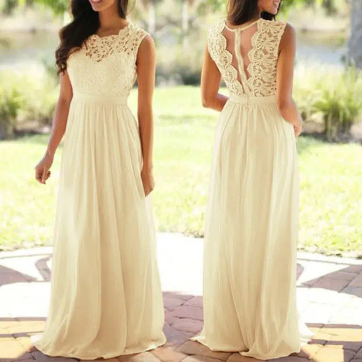 Elegant Lace Patchwork Maxi Dress Women-Dresses-Bennys Beauty World