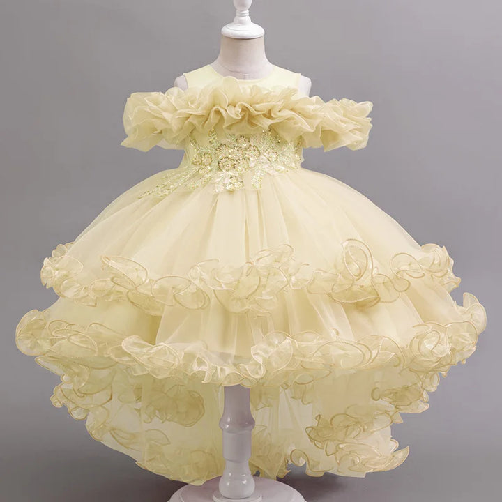 Girls Flower Appliqué Dress | Ball Gown | Wedding &amp; Party | Ages 4–12