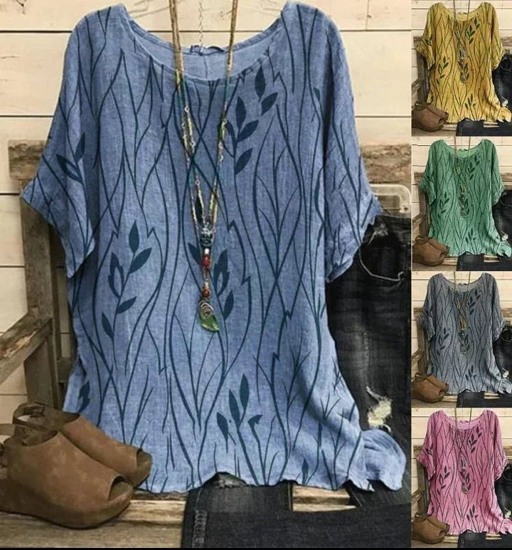 Plus Size Women’s Leaf Print Loose Blouse Casual Vintage T-Shirt Top - Bennys Beauty World