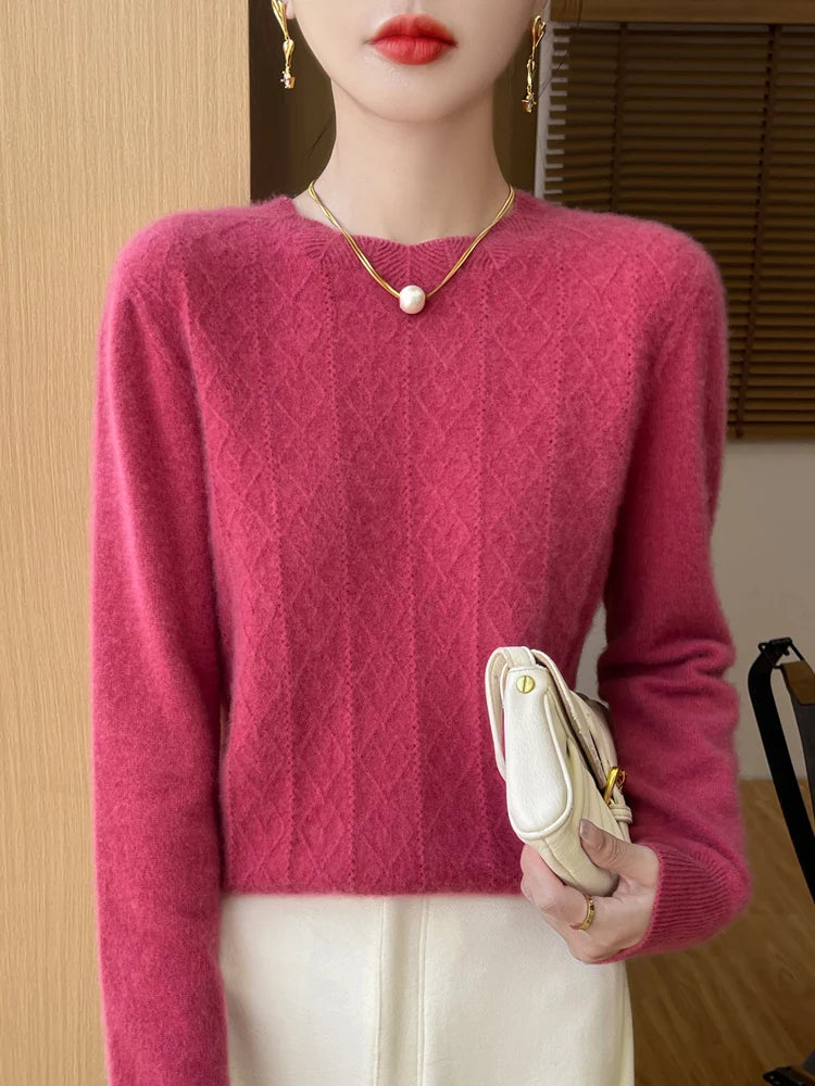 Women's Sweater O-neck 100% Merino Wool Knitwear Sweater