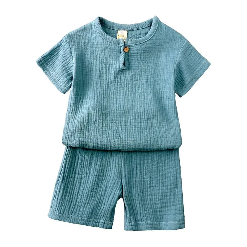 Summer Boy Clothing Sets Solid Color Short Sleeve Tops and Shorts - Bennys Beauty World