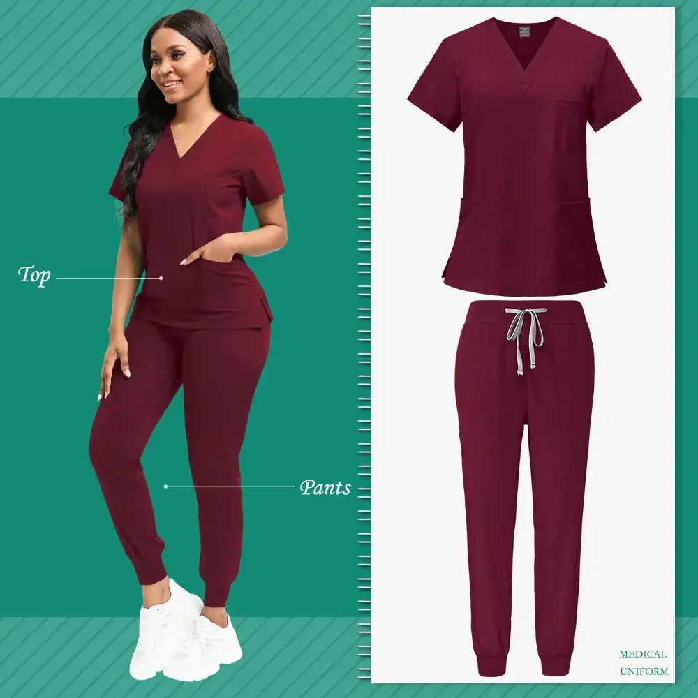Nurse Uniform for Women Nursing Solid Surgical Gown-Scrubs-Bennys Beauty World