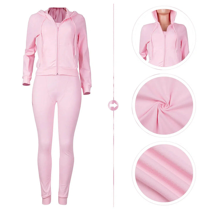 Women Thick Fleece 3 Piece Set Sweatpants and Vest and Hoodies