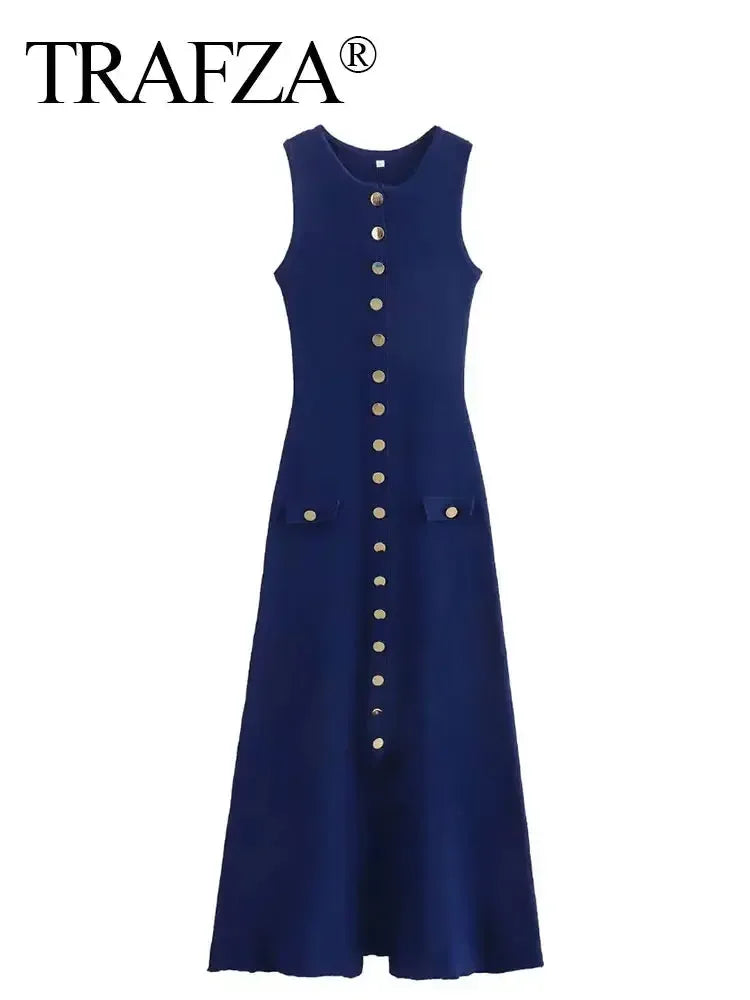 Women Elegant Solid Knitted Dress Single Breasted Dress-Dresses-Bennys Beauty World