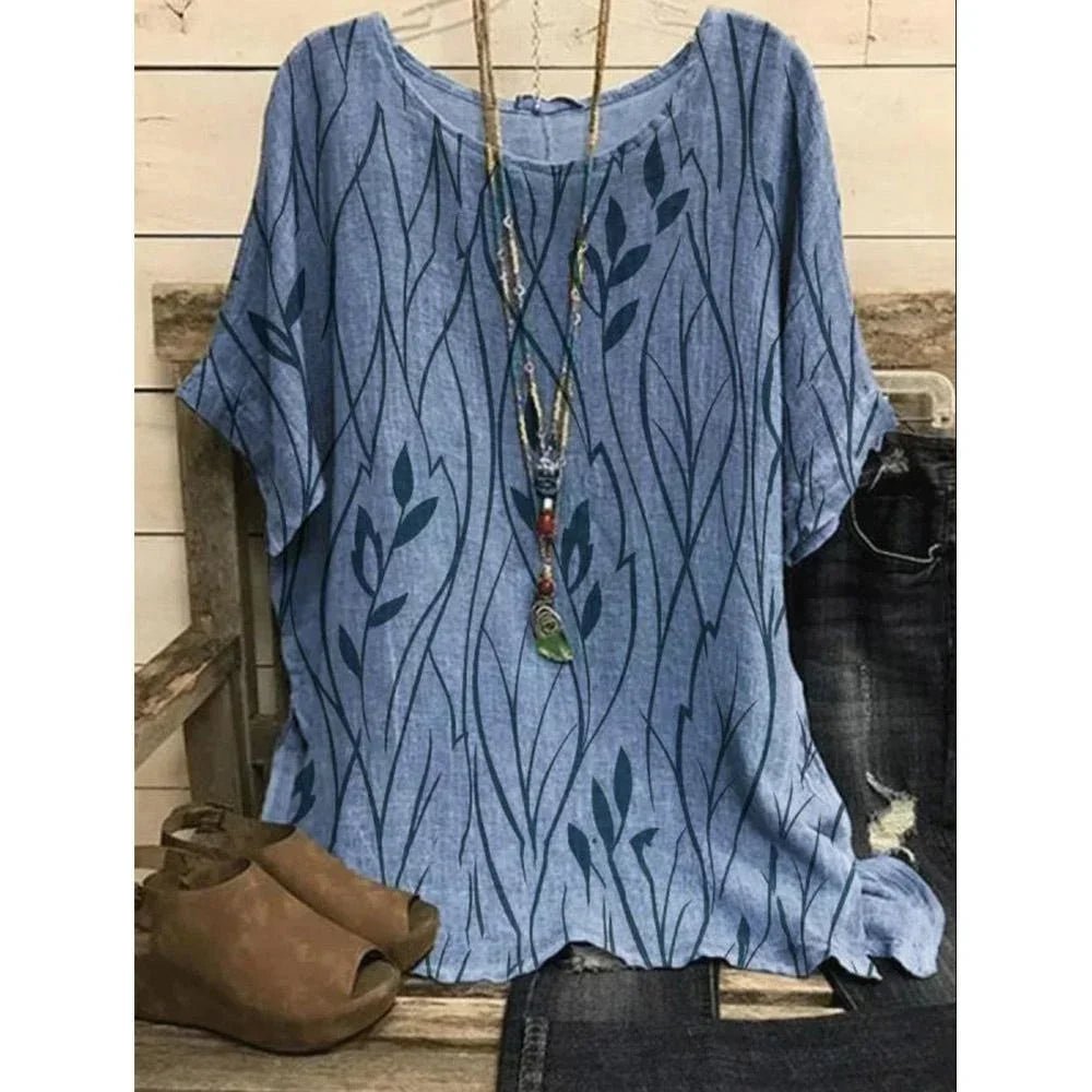 Plus Size Women’s Leaf Print Loose Blouse Casual Vintage T-Shirt Top - Bennys Beauty World
