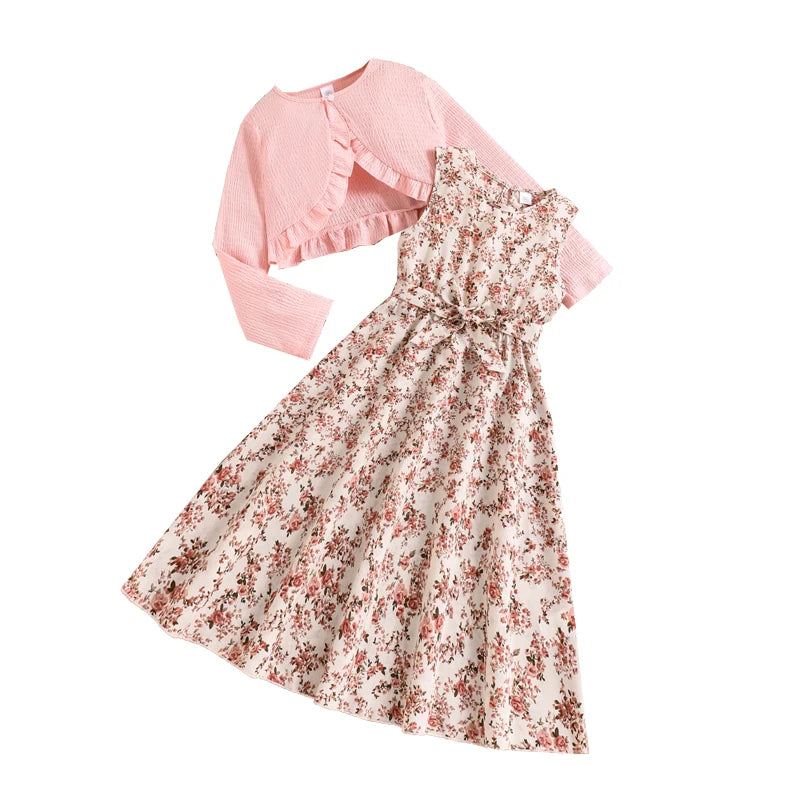 Girls Floral Dress &amp; Long-Sleeve Top Set | Vacation 2-Piece Outfit | Ages 8–12