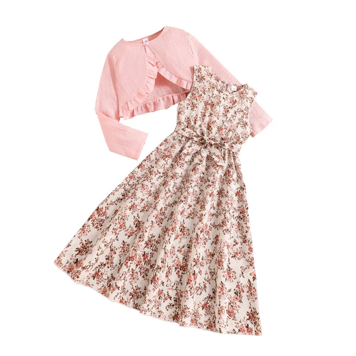 Girls Floral Dress &amp; Long-Sleeve Top Set | Vacation 2-Piece Outfit | Ages 8–12