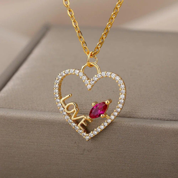 Hollow Out Peral Heart Necklace For Mother Kids Stainless Steel Chain Zircon Heart Pendant Necklace Elegant Mother&#39;s Day Jewelry-Arlik interiors