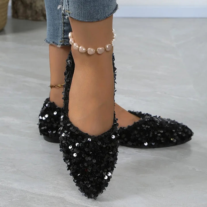 Women's Sequin Pointed Toe Slip-On Loafers