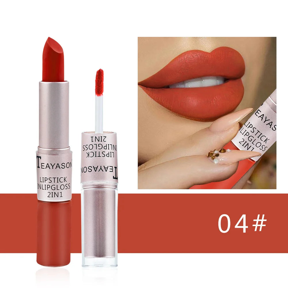 Long Lasting Velvet Matte Lipstick Double Head Lip Gloss Non-stick
