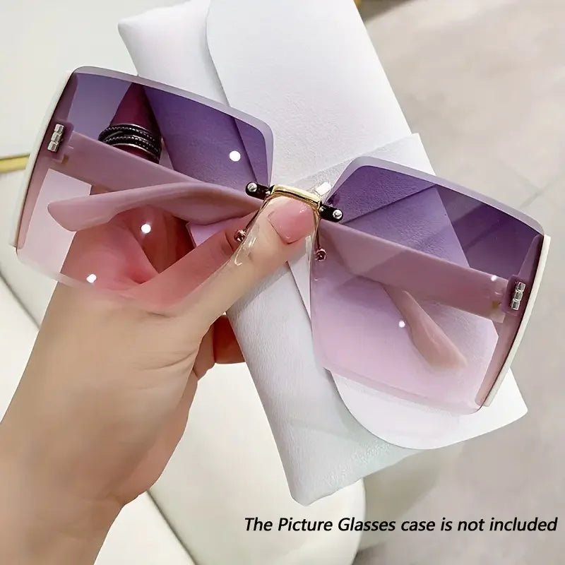 Vintage Square Frameless Sunglasses – Gradient Mirror Lenses for Women