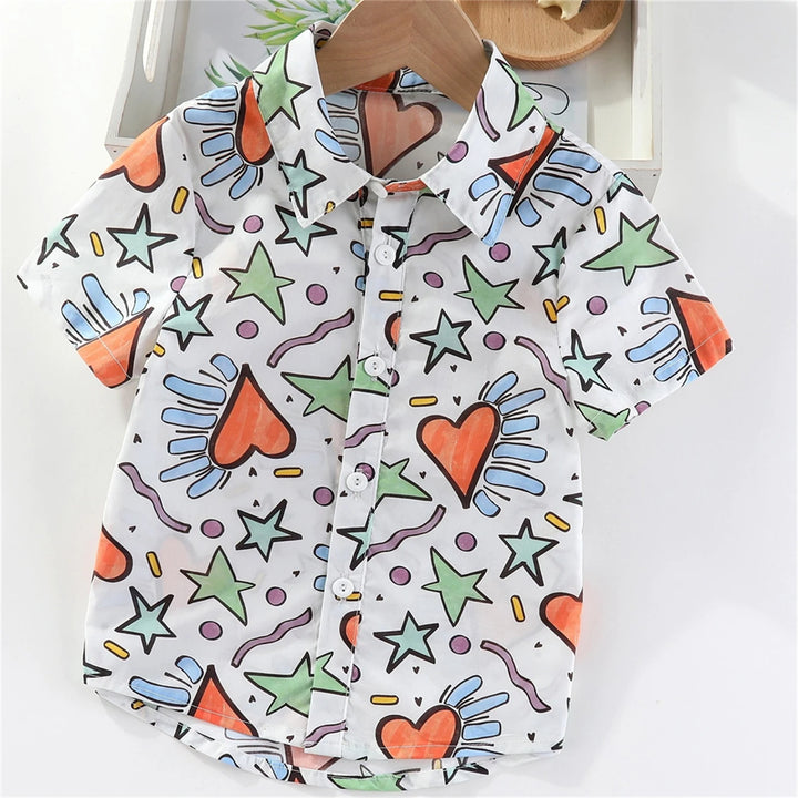 Boys Colorful Splash Ink Print Short Sleeve Shirt | Kids Casual Summer Top