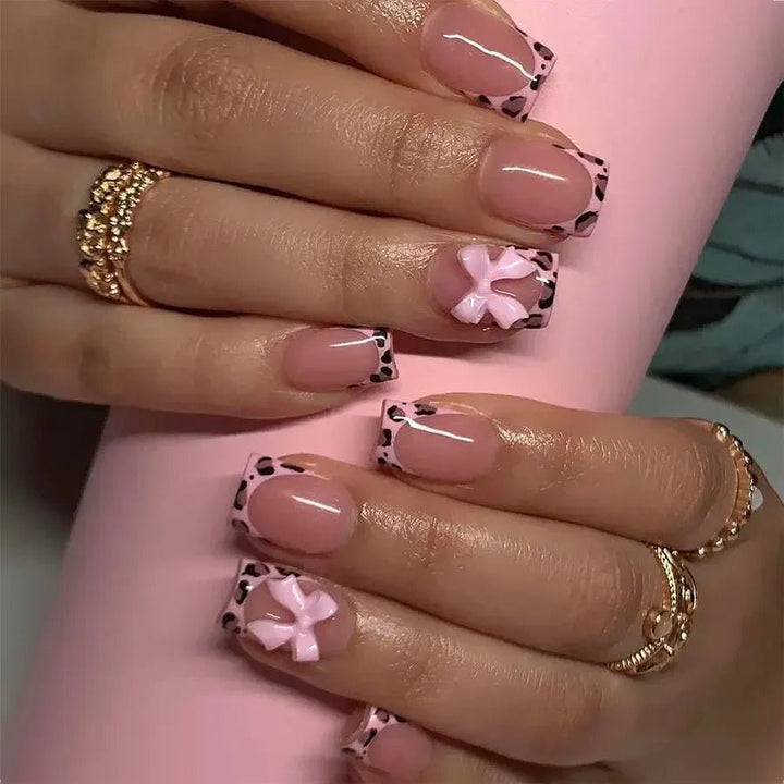 Short Square French Flower Press - On Nails 24 Pcs - Bennys Beauty World