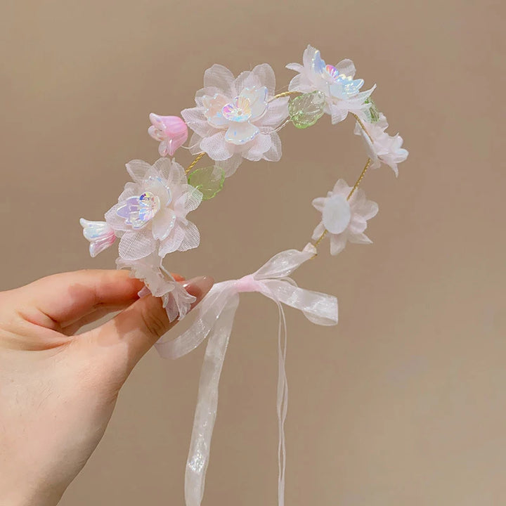 Artificial Flower Crown Headband for Girls Sweet Floral Hair Hoop