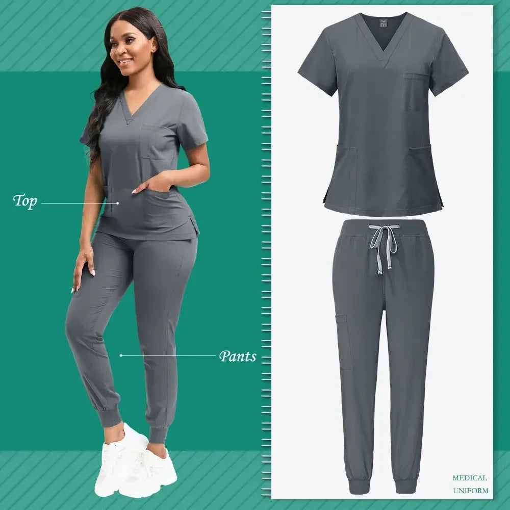 Nurse Uniform for Women Nursing Solid Surgical Gown-Scrubs-Bennys Beauty World
