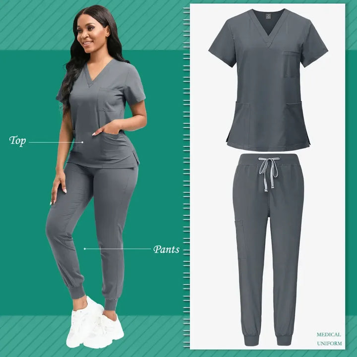 Nurse Uniform for Women Nursing Solid Surgical Gown-Scrubs-Bennys Beauty World