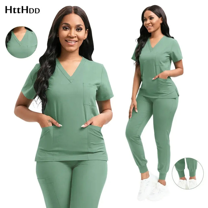 Nurse Uniform for Women Nursing Solid Surgical Gown-Scrubs-Bennys Beauty World