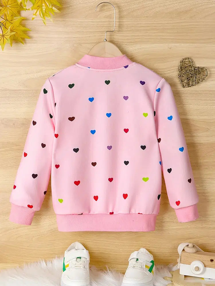 Girls Colorful Love Print Zipper Jacket