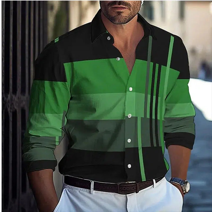 Striped Men's Business Casual 3D Printed shirt Spring/Summer Top-Shirts-Bennys Beauty World