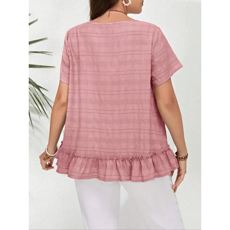 Plus Size Women's Casual and Fashionable Ruffled Shirt-Blouse-Bennys Beauty World