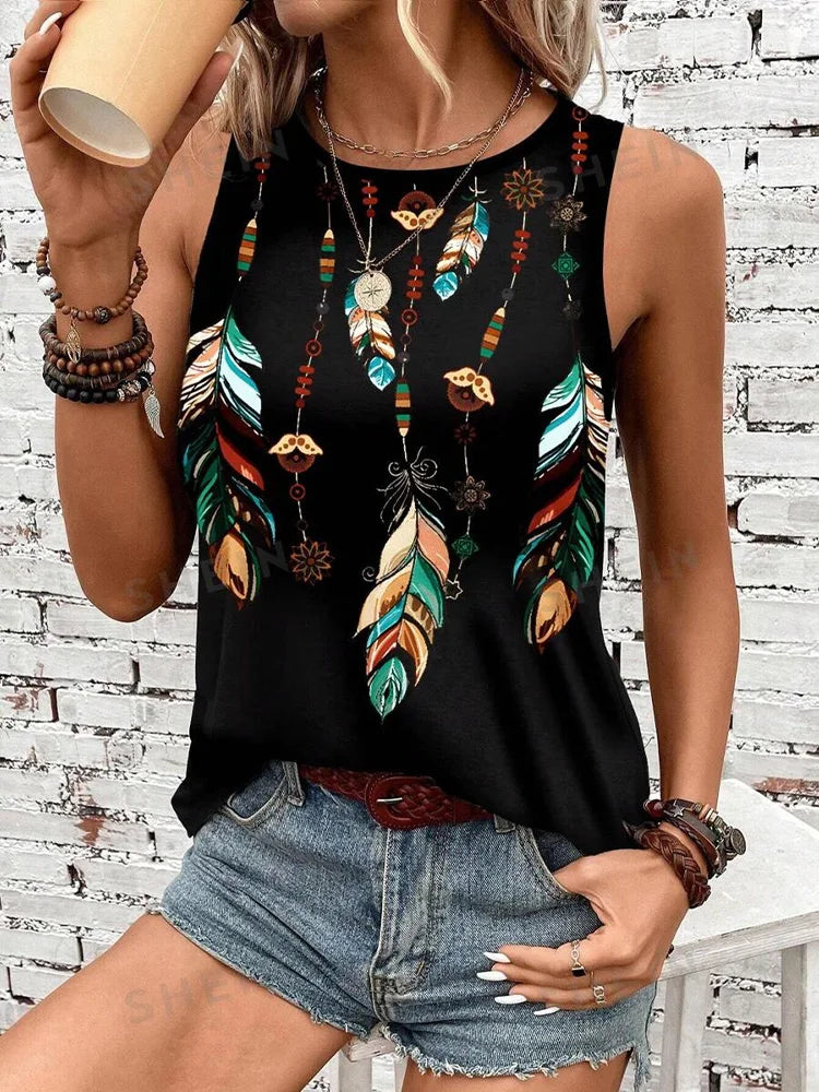 Leopard Print Crew Neck Tank Top
