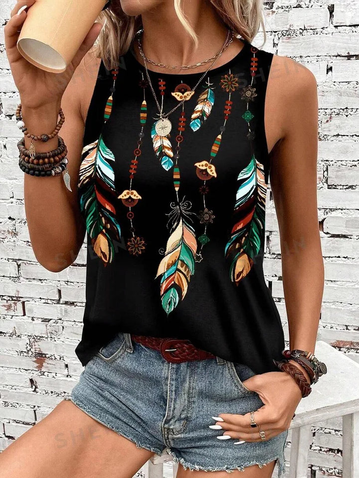 Leopard Print Crew Neck Tank Top