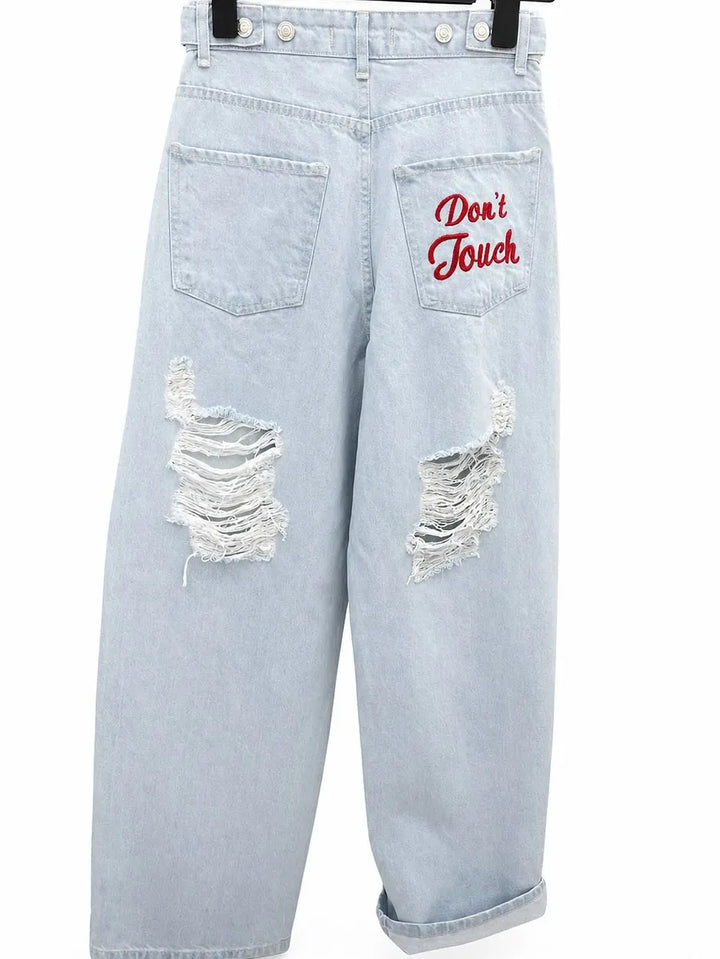 Y2K Star Ripped Baggy Jeans – Wide Leg High Waist Denim