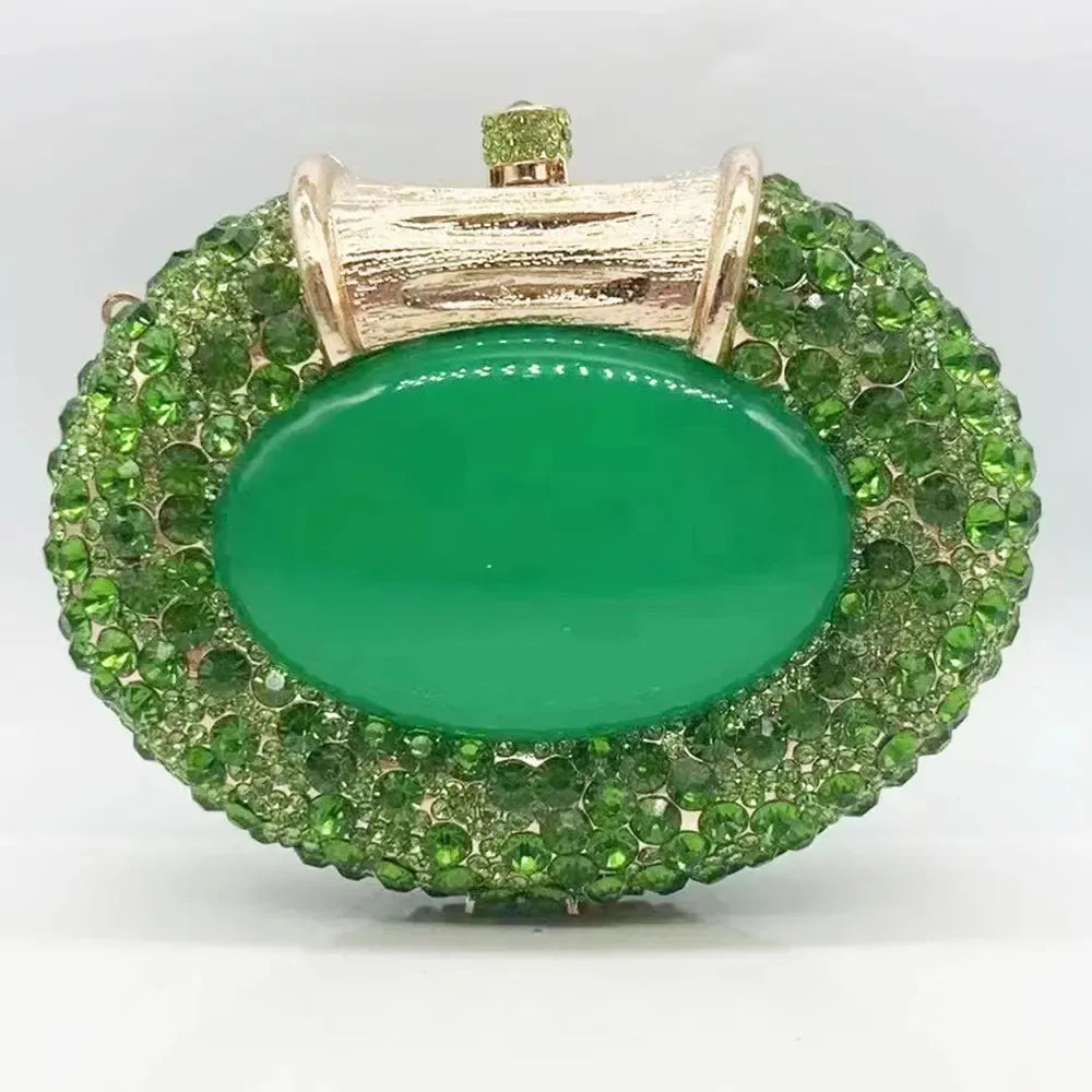 Large Stone Hard Metal Evening Clutch Bag