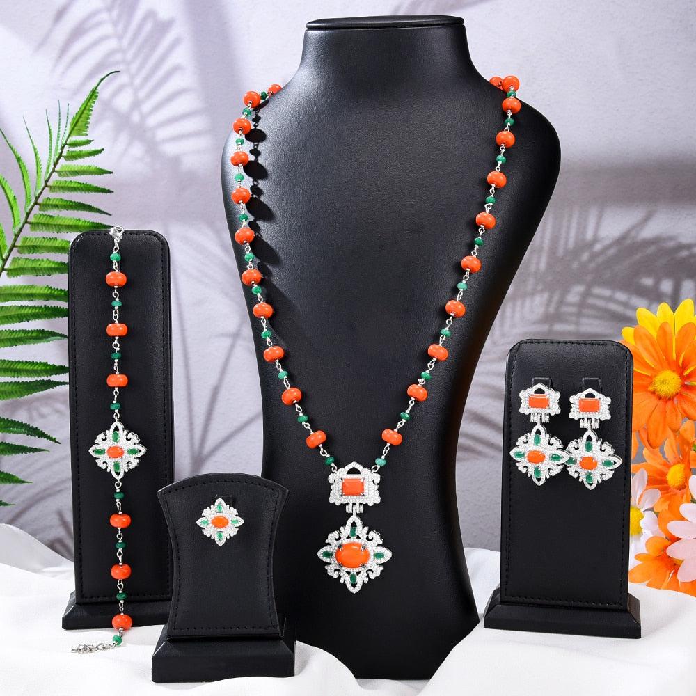 New Fashion Turquoise UAE Dubai Bridal Jewelry Set For Women-necklace-Bennys Beauty World
