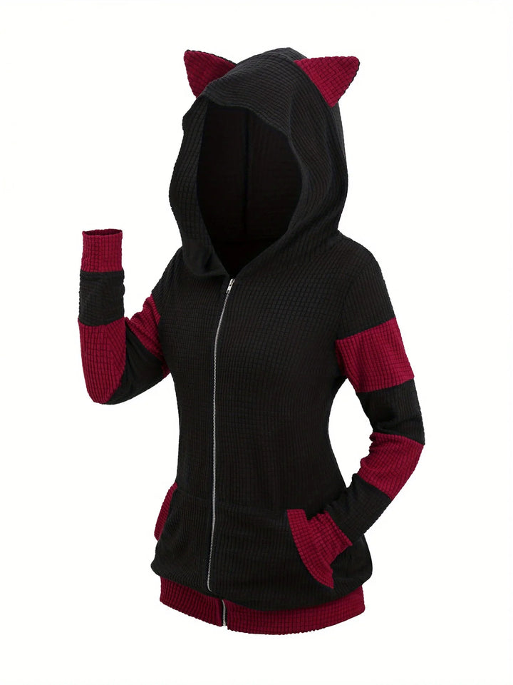 Women’s Cute Cat Ear Hooded Zip-Up Sweater Coat