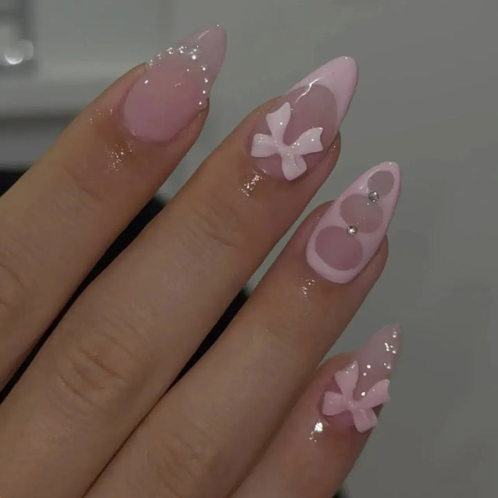 Almond Press-On Nails – 24 Pcs Flower Pattern False Nails | Bennys Beauty World-Nails-Bennys Beauty World