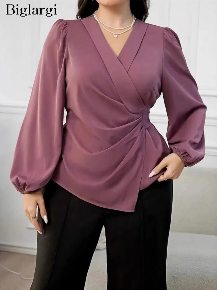 Fashion Satin Blouse For Women Autumn V Neck Long Sleeve Blouse