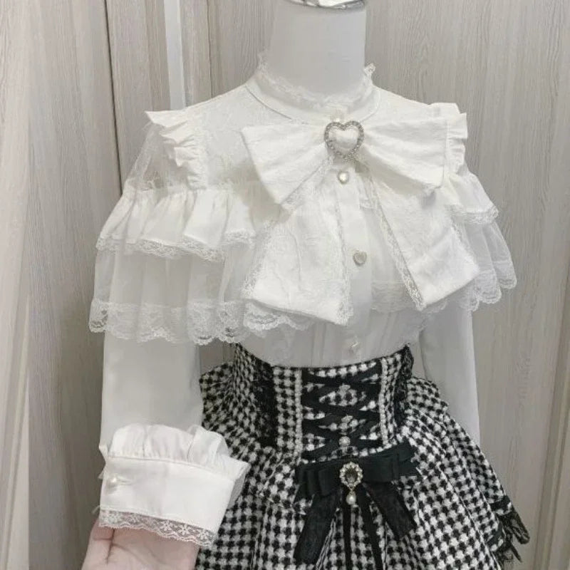 Lace Patchwork Blouse | Sweet Bow Short Sleeve Top