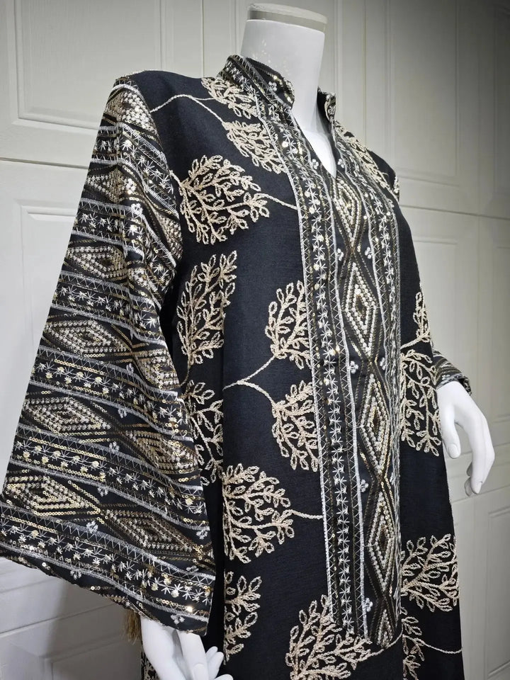 Elegant Black Embroidered Abaya for Muslim Women-Dress-Bennys Beauty World