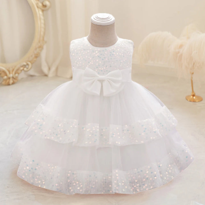 Sequin Bow Baby Girls Party Dresses Toddler 1st Birthday Baptism Dress