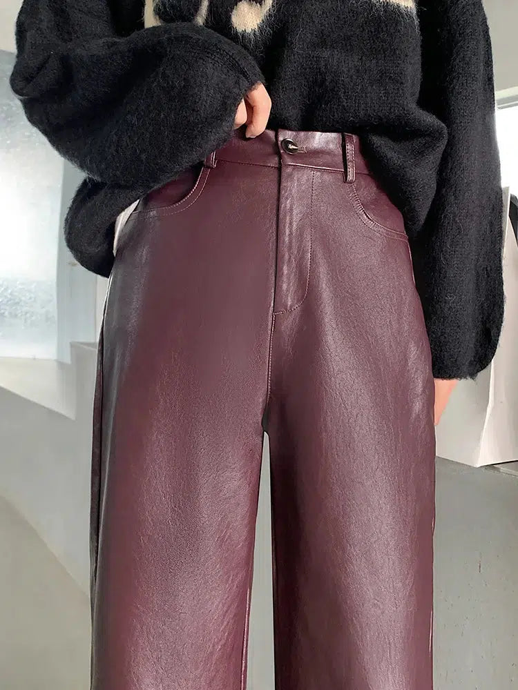 Fall and Winter PU Leather Trousers Pants For Women