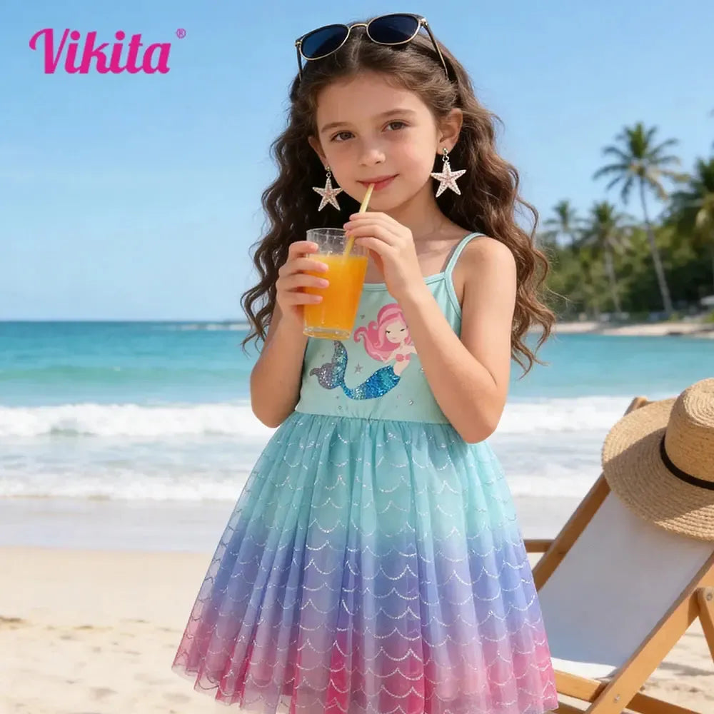VIKITA Girls Mermaid Princess Dress-Dresses-Bennys Beauty World