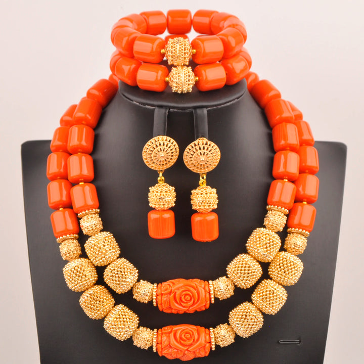 White Artificial Coral Bead Necklace African Jewelry Sets for Women