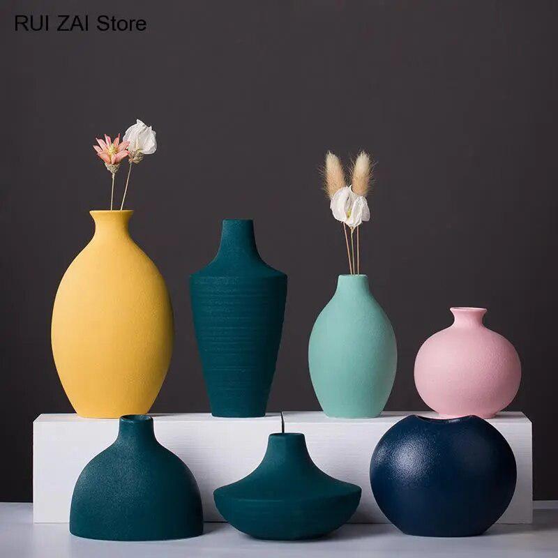 New Creative Ceramic Small Vase Simple Modern Home Decoration Round Flowers Vase Solid Color Vase Home Creative Decoration-Arlik interiors