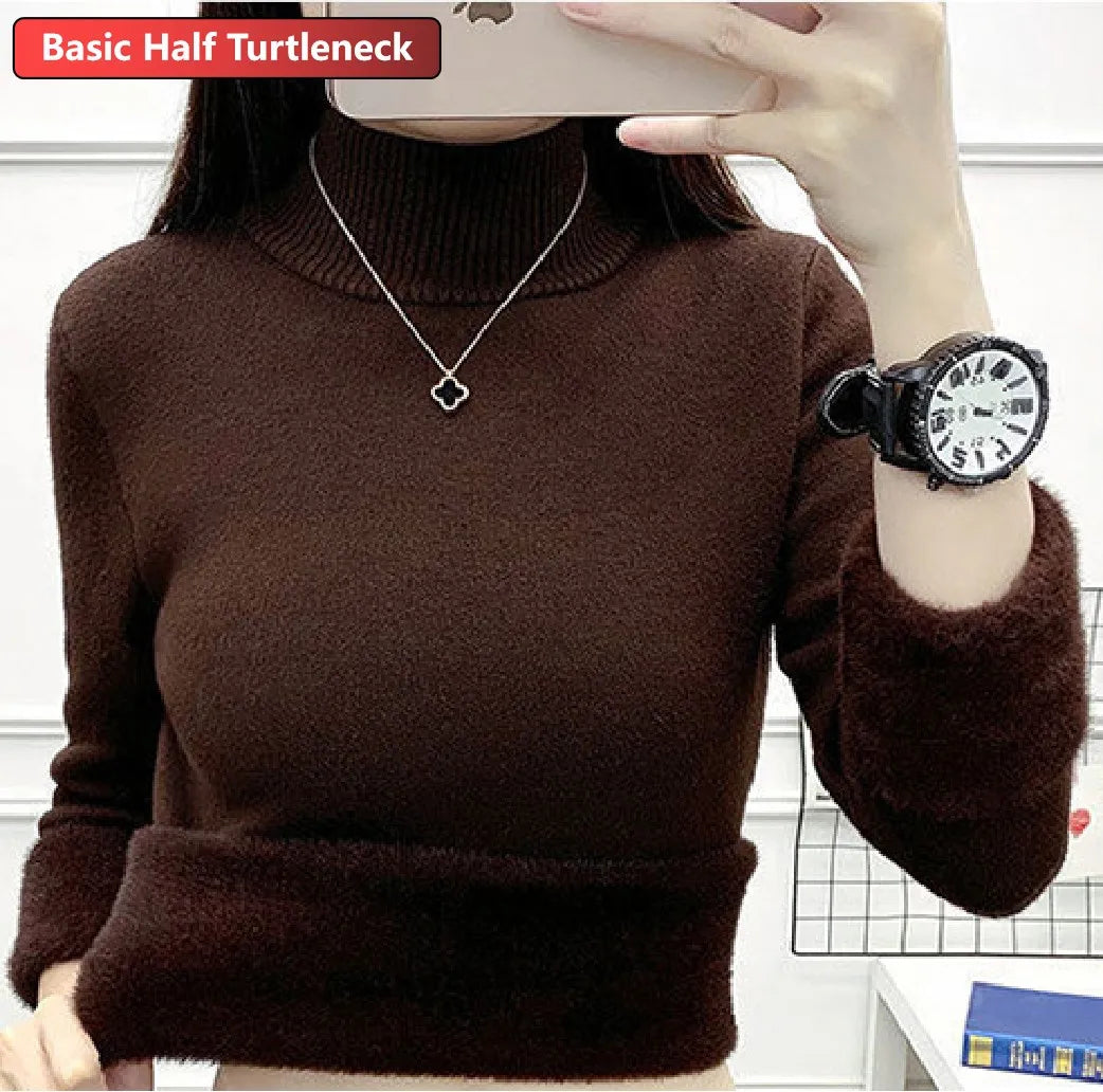 Women’s Turtleneck Velvet-Lined Winter Sweater