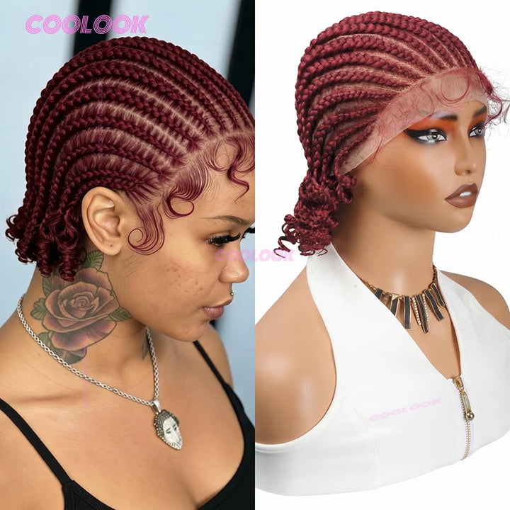 8" Short Cornrow Braided Bob Wig – Full Lace Synthetic