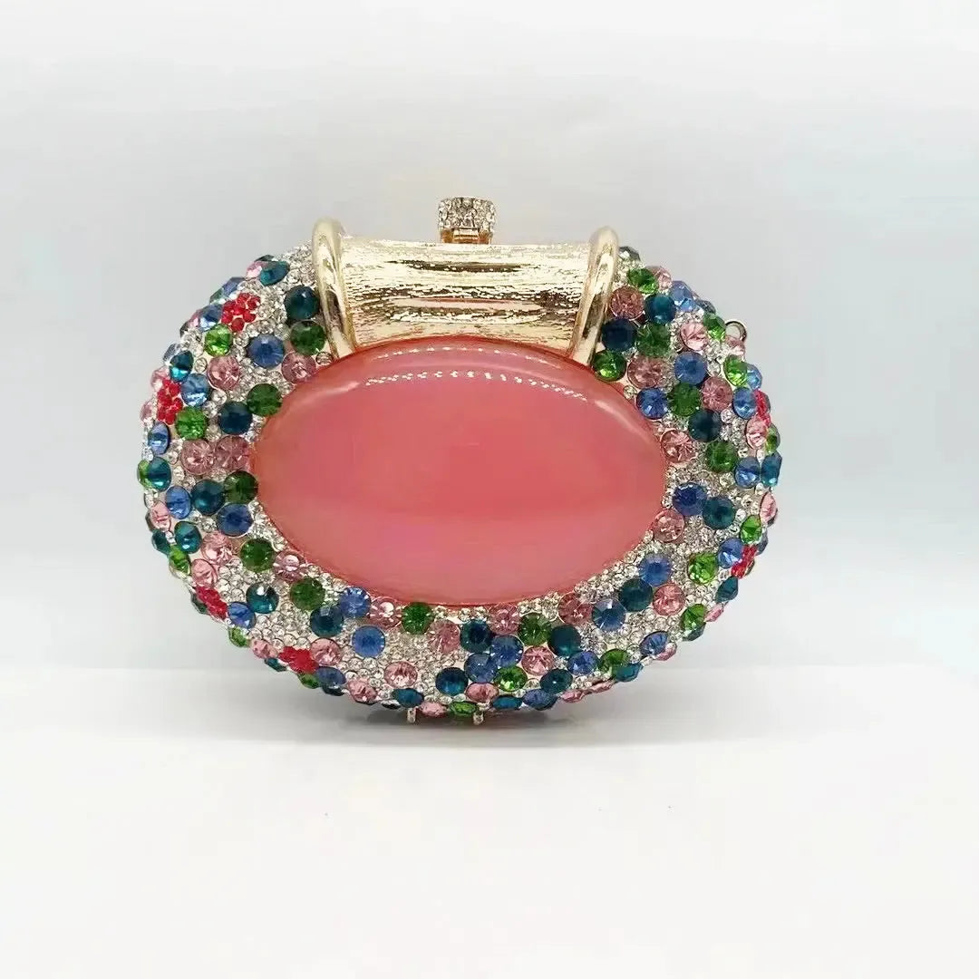 Large Stone Hard Metal Evening Clutch Bag