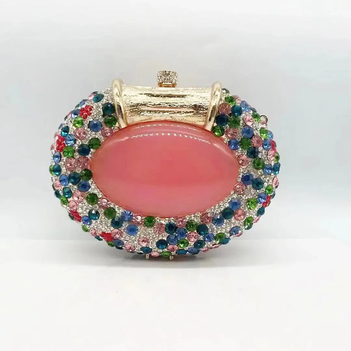 Large Stone Hard Metal Evening Clutch Bag