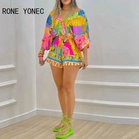 Womens Floral Pattern Short Batwing Sleeves Rompers-Dresses-Bennys Beauty World