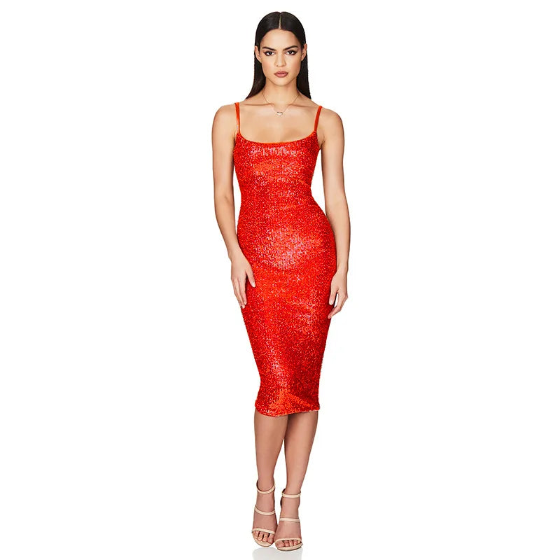 Sequin Spaghetti Strap A-Line Slip Dress