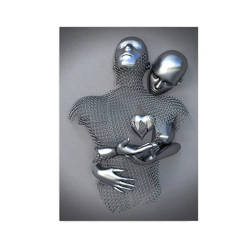 3D Love Heart Grey Metal Figure Statue Posters and Prints-Art-Arlik interiors