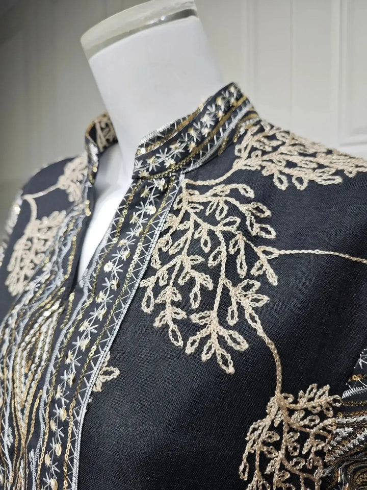 Elegant Black Embroidered Abaya for Muslim Women-Dress-Bennys Beauty World