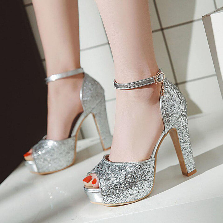 Summer Women's Peep Toe Sequins High Heels-shoe-Bennys Beauty World