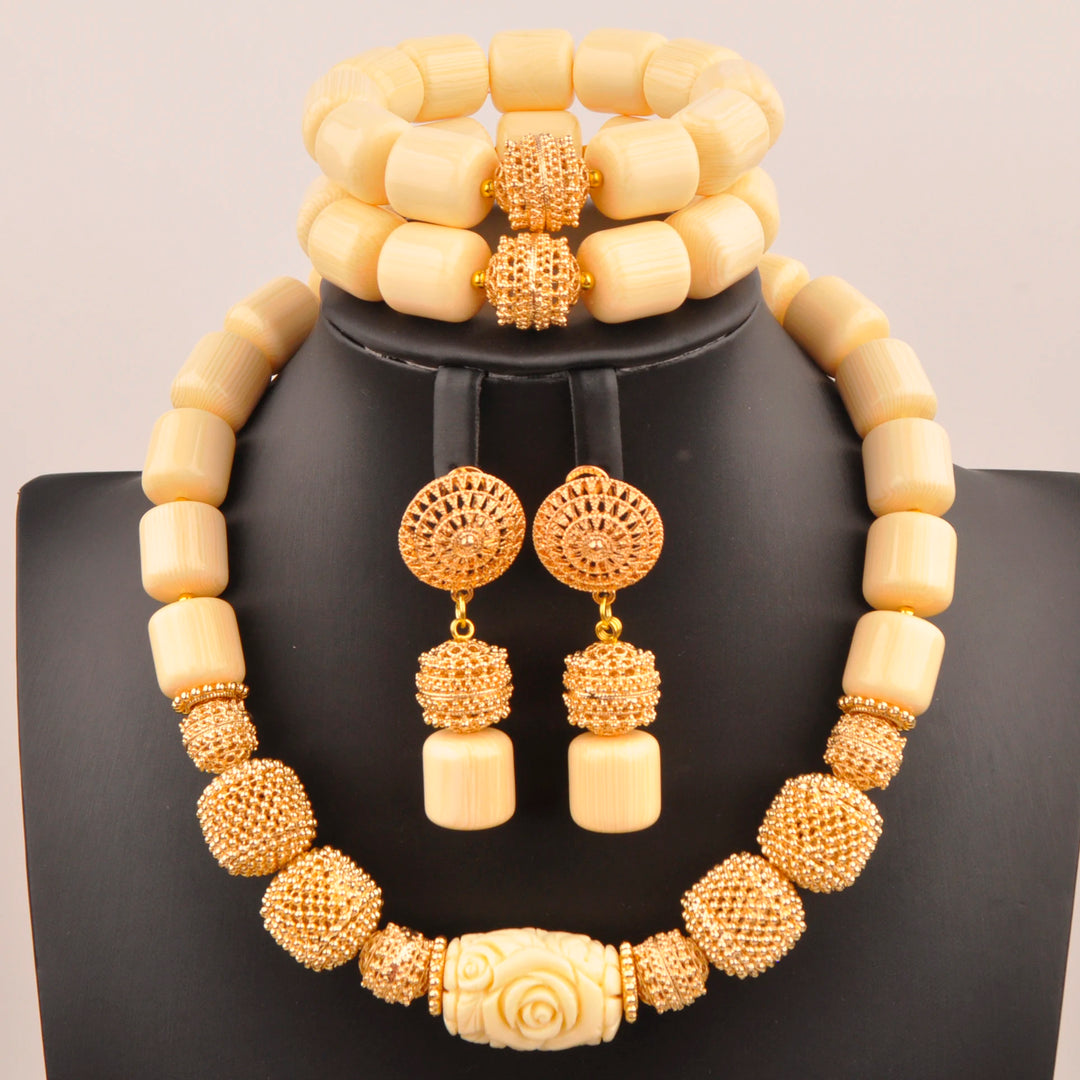 White Artificial Coral Bead Necklace African Jewelry Sets for Women