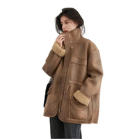 Women's Jackets Thick Warm Solid Suede Motorcycle Jacket